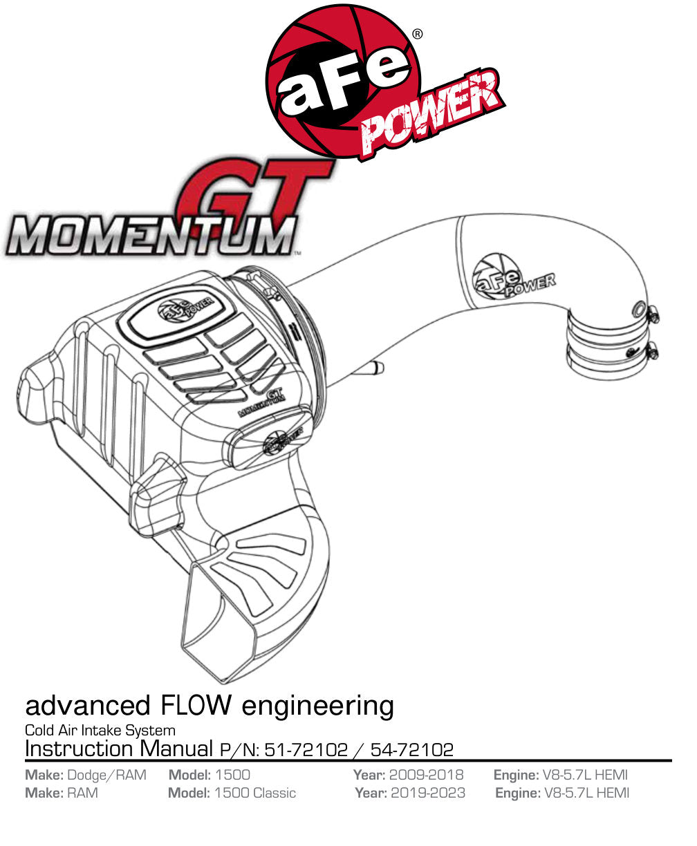aFe Momentum GT 5R Stage-2 Si Cold Air Intake Dodge Ram 09-24 (54-72102)