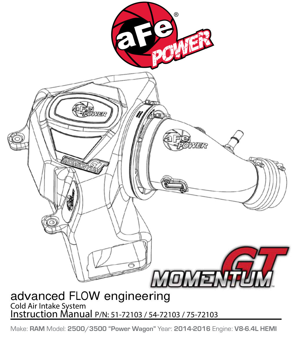 aFe Momentum GT Cold Air Intake System w/ Pro 5R Media | Ram 2500 6.4L Hemi (14-16) (54-72103)