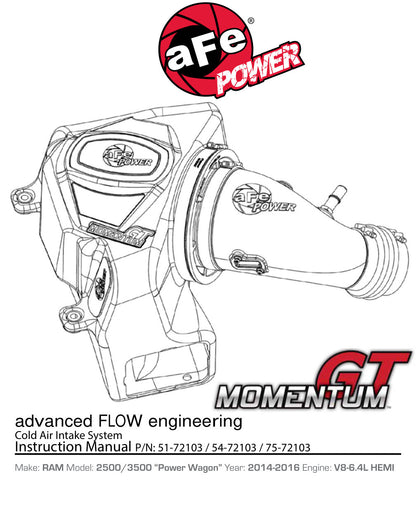 aFe Momentum GT Cold Air Intake System w/ Pro 5R Media | Ram 2500 6.4L Hemi (14-16) (54-72103)