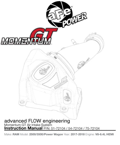 aFe Momentum GT Pro 5R Cold Air Intake | RAM 2500 Power Wagon V8-6.4L HEMI (17) (54-72104)