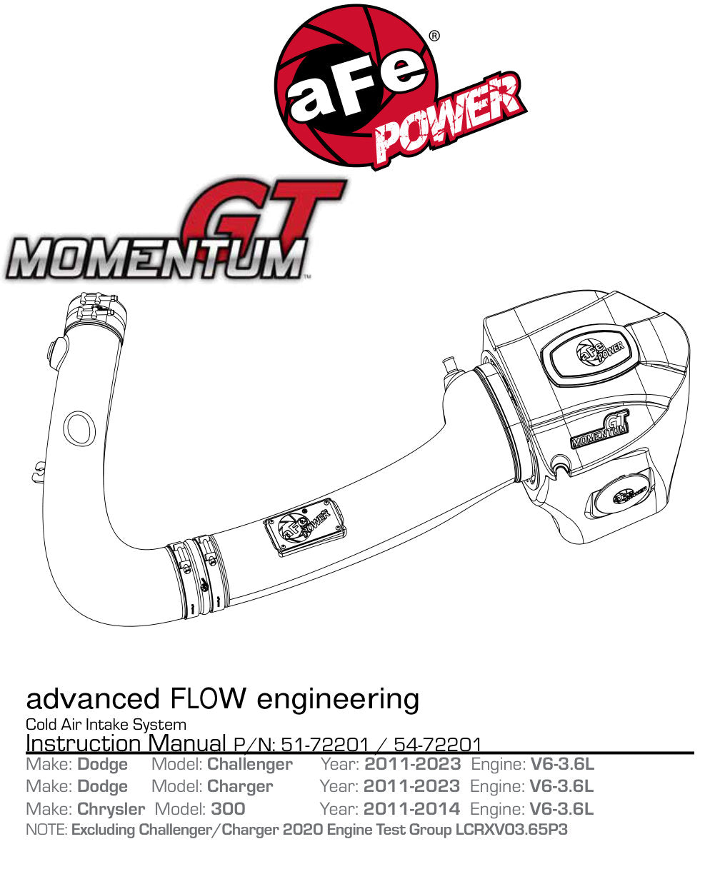 aFe Momentum GT Cold Air Intake w/ Pro 5R | Dodge Challenger/Charger V6 (11-15) (54-72201)