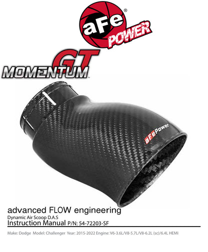 aFe Momentum GT Carbon Fiber Dynamic Air Scoop | Dodge Challenger V6/V8 (15-18) (54-72203-SF)