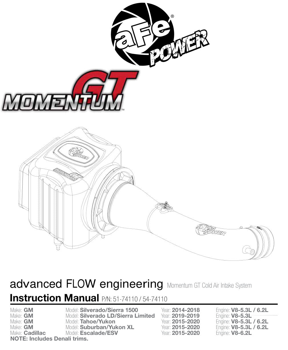 aFe Momentum GT Pro 5R Cold Air Intake | GM SUV V8 5.3L/6.2L (15-17) (54-74110)