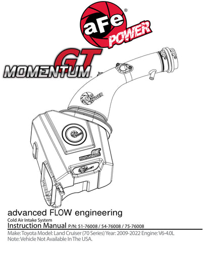 aFe Momentum GT Pro 5R Intake System 09-17 Toyota Land Cruiser LC70 V6-4.0L