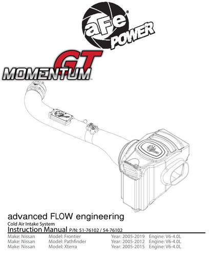 aFe Momentum GT Cold Air Intake System w/ Pro 5R Filter | Nissan Xterra (05-15) (54-76102)