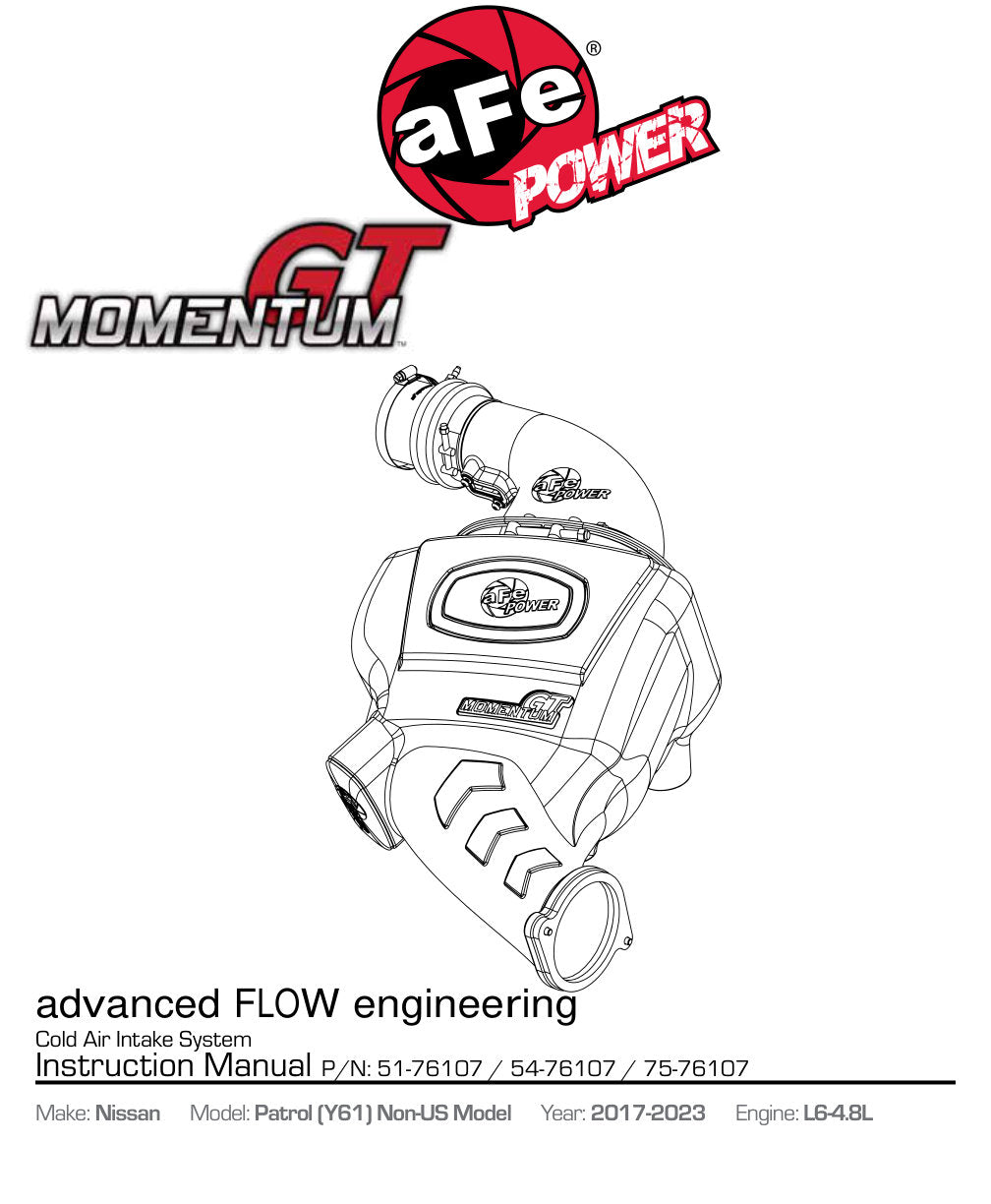 aFe Momentum GT Pro 5R Cold Air Intake System 17-20 Nissan Patrol L6 4.8L