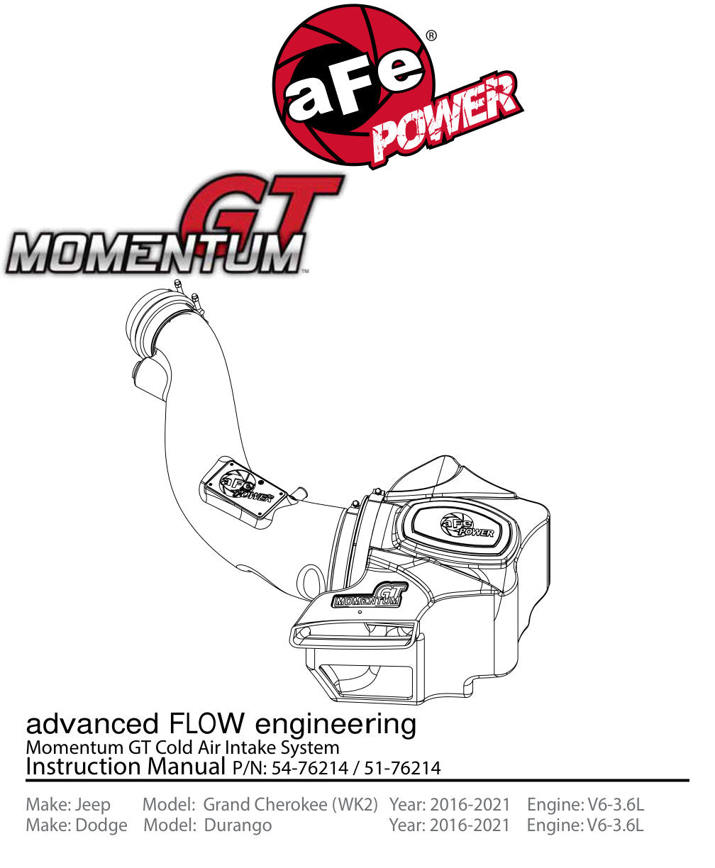 aFe Momentum GT Cold Air Intake w/ Pro 5R | Jeep Grand Cherokee V6-3.6L (16-17) (54-76214)