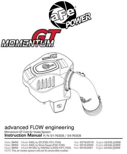 aFe Momentum GT Pro 5R CAI | BMW 340i/ix B58 (54-76309)