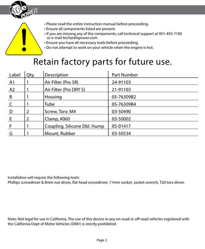 aFe Momentum GT Pro 5R CAI | BMW 340i/ix B58 (54-76309)