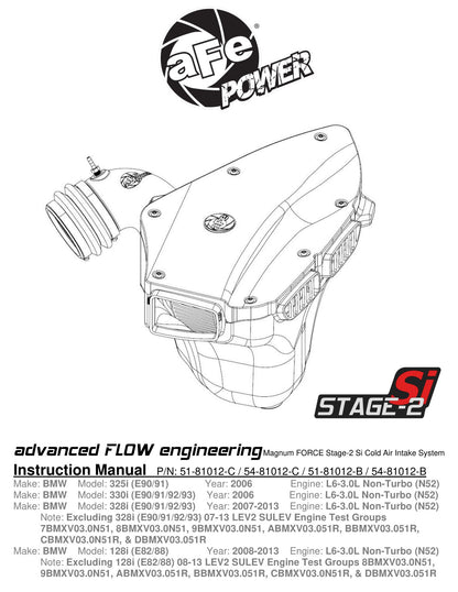 aFe MagnumFORCE Stage-2Si CAI | BMW 3 Series E9x L6 3.0L Non-Turbo (06-12) (54-81012-B)