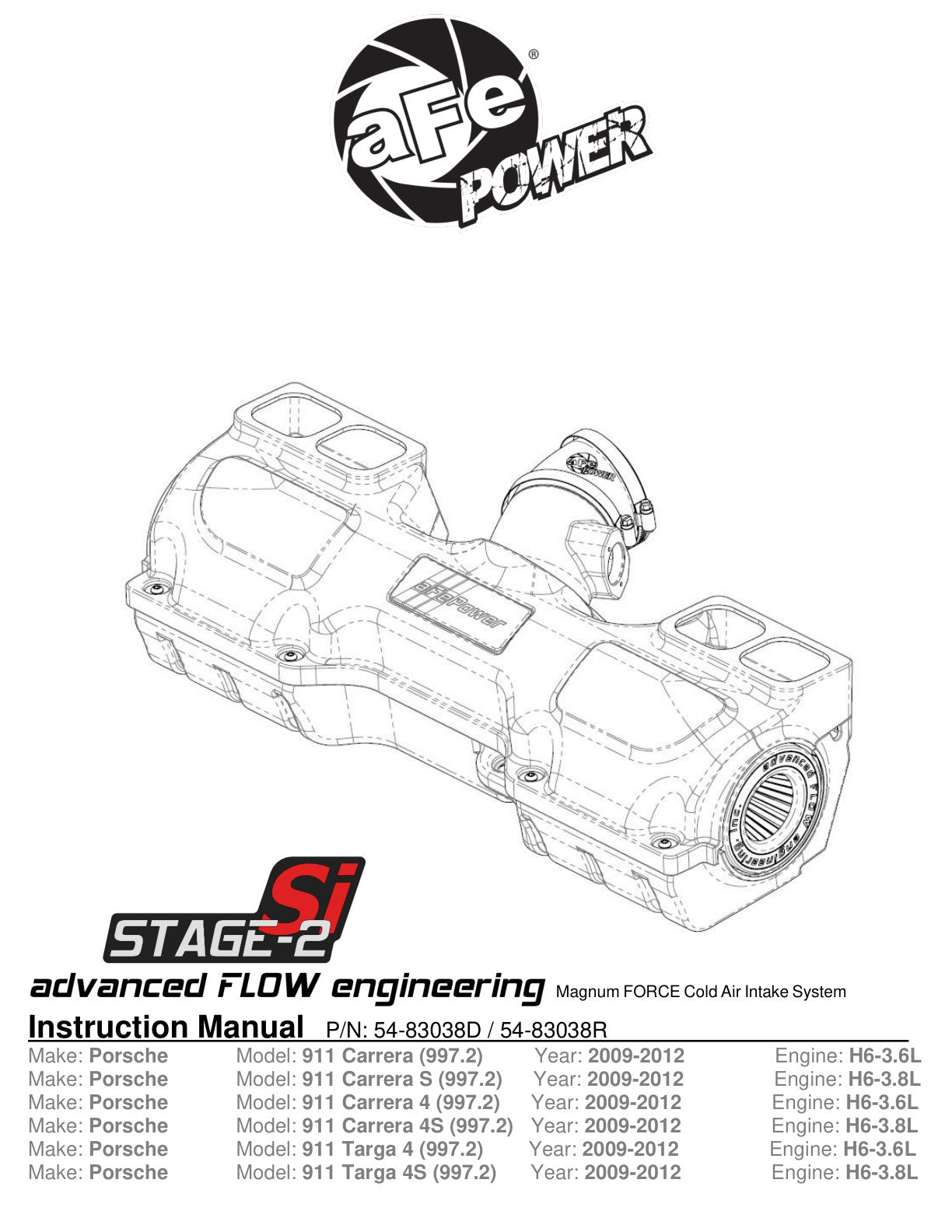 aFe Magnum Force Stage-2Si Cold Air Intake w/ Pro 5R Media | Porsche 911 Carrera 997 (09-12) (54-83038R)