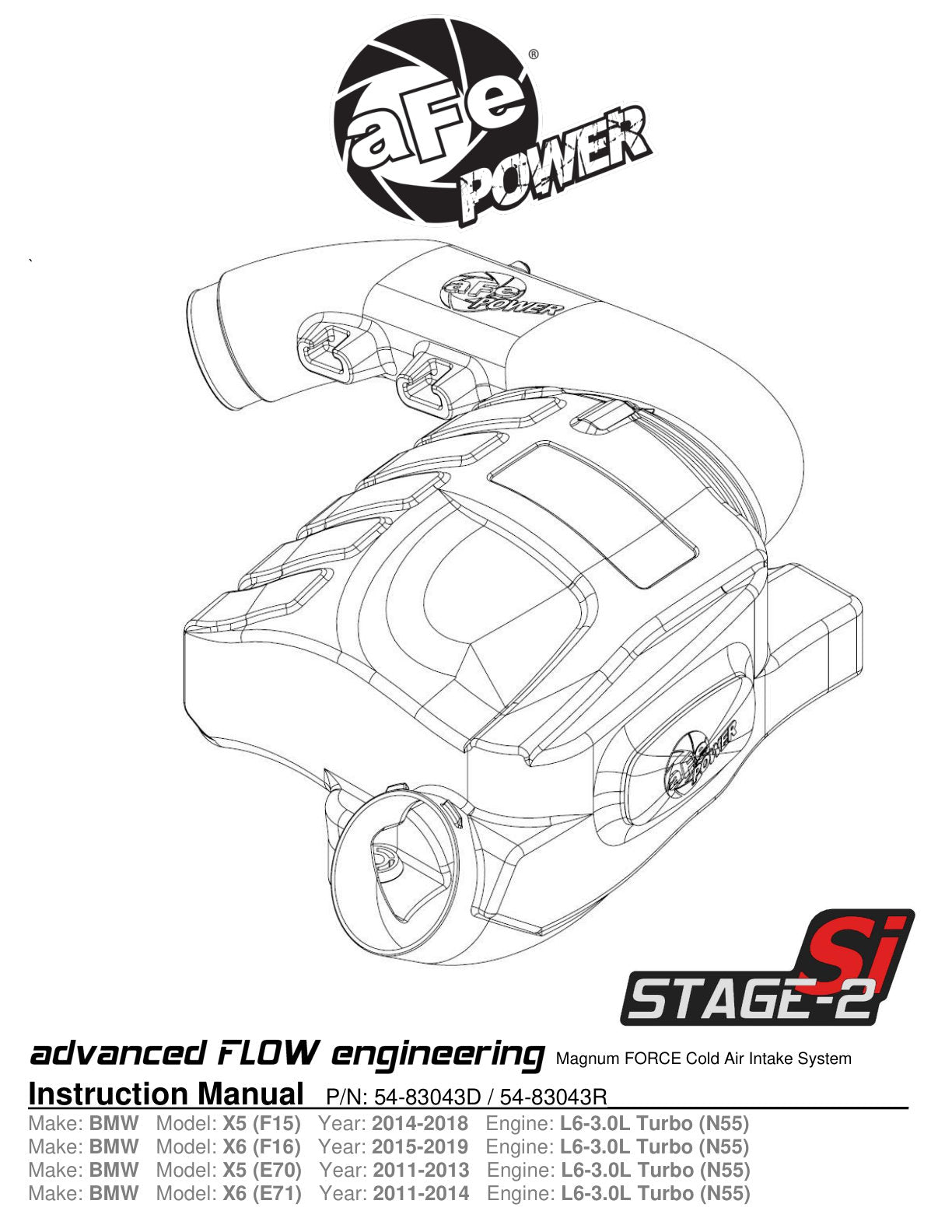 aFe Magnum Force Stage-2Si Cold Air Intake | BMW X5/X6 3.0L (14-19) (54-83043D)