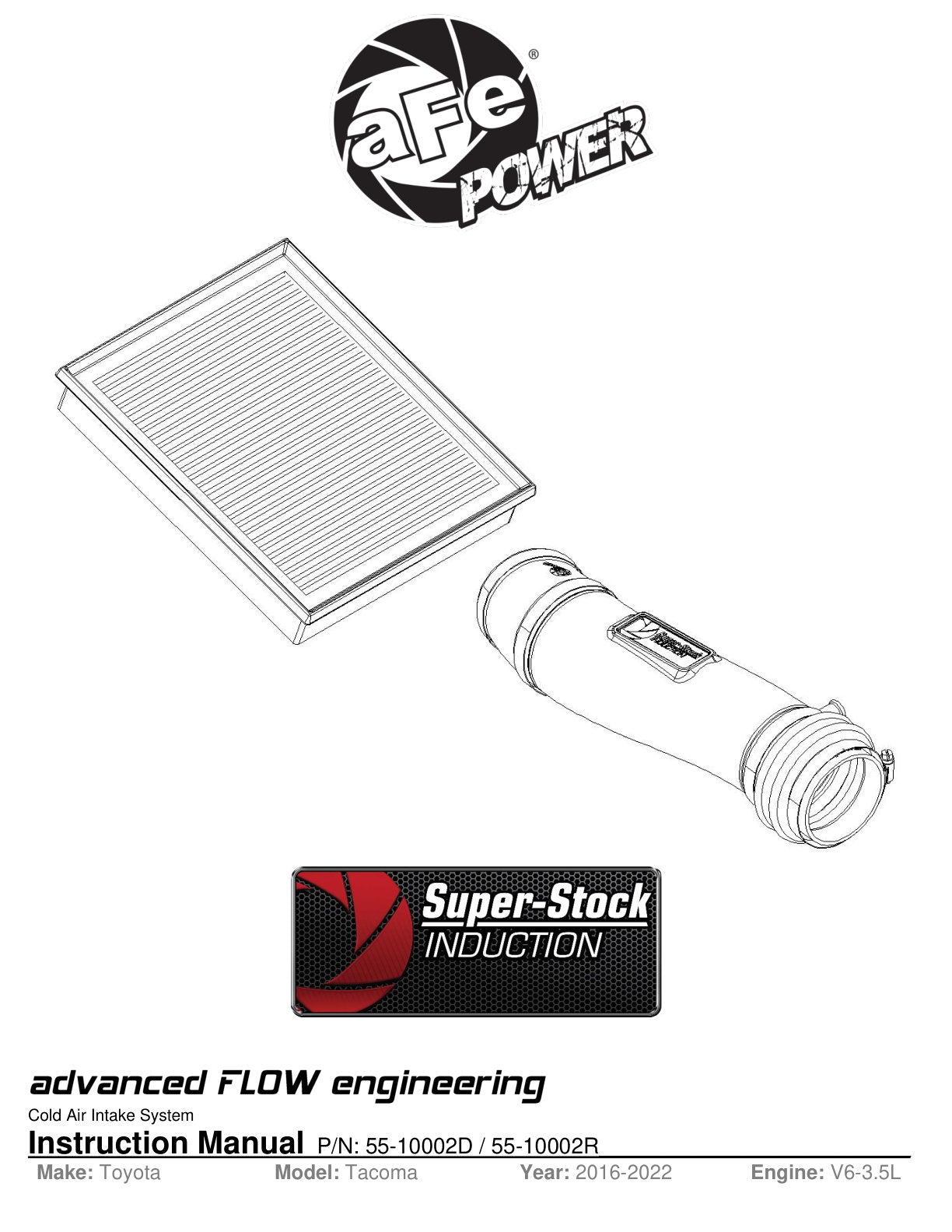 aFe Super Stock Induction Pro 5R Media | Toyota Tacoma V6-3.5L (16-22) (55-10002R)