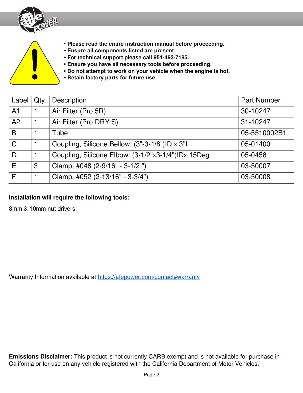 aFe Super Stock Induction Pro 5R Media | Toyota Tacoma V6-3.5L (16-22) (55-10002R)