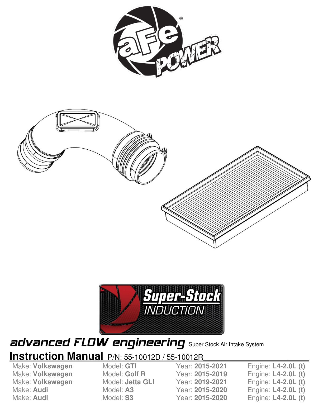 aFe Pro 5R Super Stock Induction System | VW Golf R 2015-2019 (55-10012R)