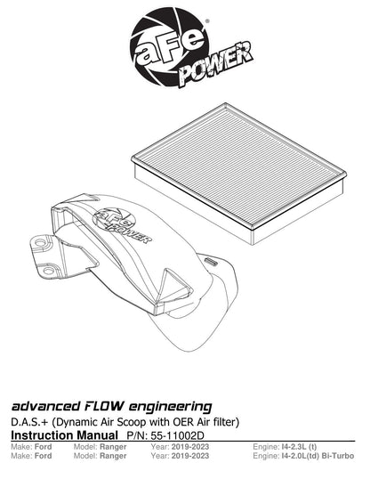 aFe Dynamic Air Scoop w/ Pro DRY S Filter (D.A.S. PLUS) | Ford Ranger L4-2.3L (19-23) (55-11002D)