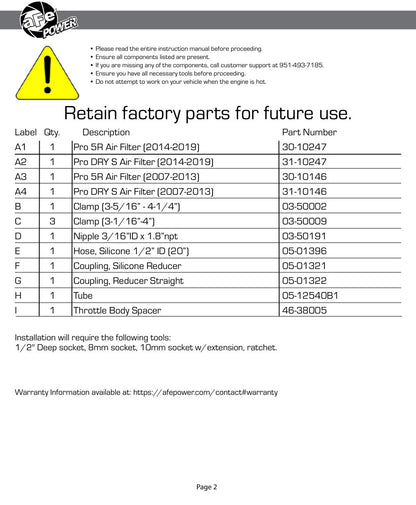 aFe MagnumFORCE Super Stock Induction System | Toyota Tundra V8 4.6/5.7L (07-13) (55-12541)