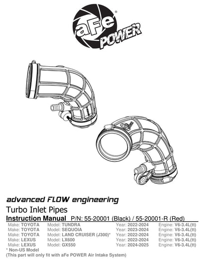 aFe 22-24 Toyota Land Cruiser/Tundra Turbo Inlet Pipes | Tundra/Sequoia (55-20001)