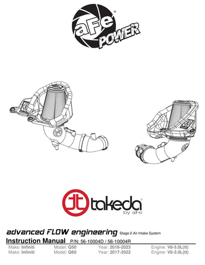 aFe Takeda Stage-2 Pro Dry S Cold Air Intake | Infinity Q50/Q60 V6-3.0L (tt) (16-19) (56-10004D)