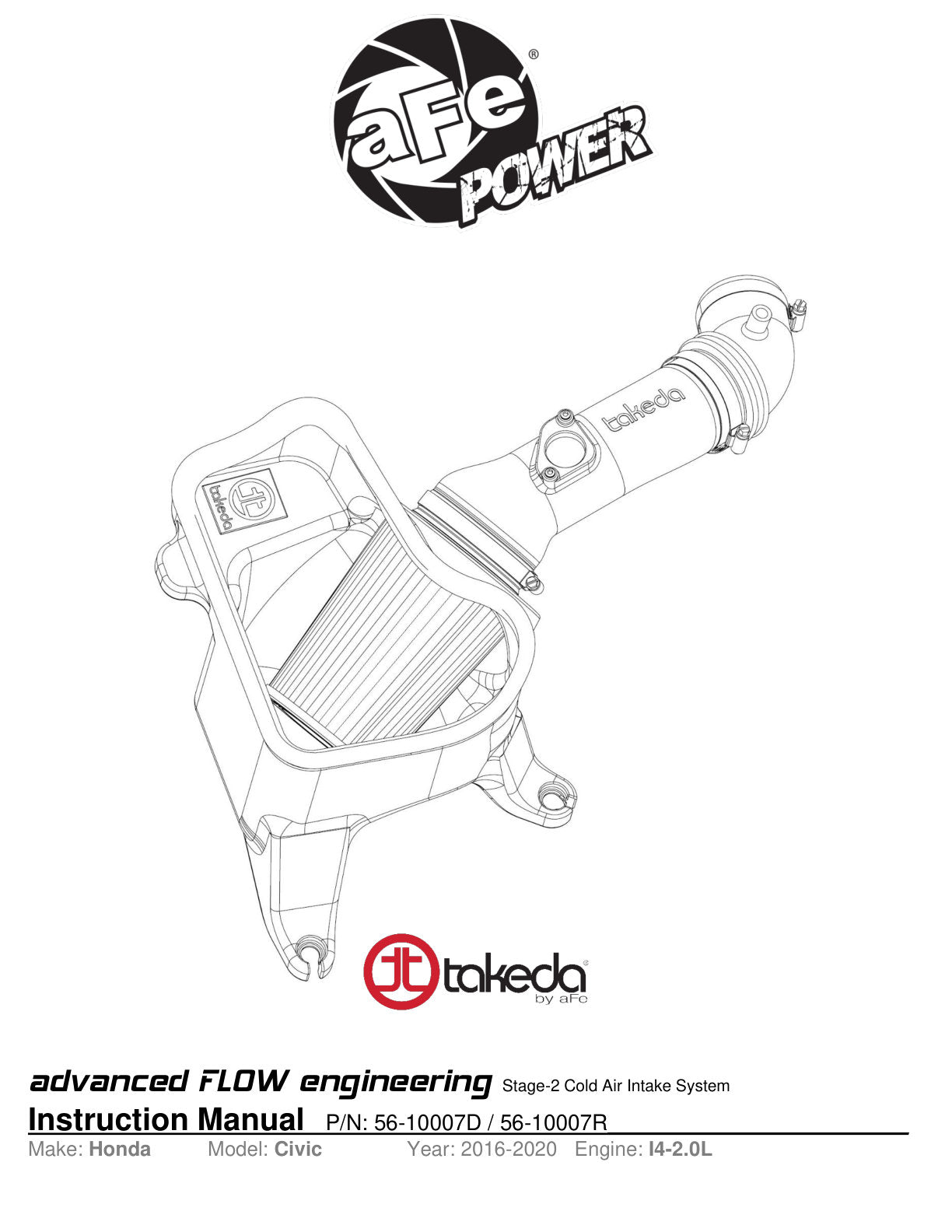aFe Takeda Stage-2 CAIS w/ Pro 5R Media Honda Civic 2.0L Intake | Honda Civic (16-18) (56-10007R)