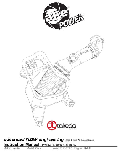 aFe Takeda Stage-2 CAIS w/ Pro 5R Media Honda Civic 2.0L Intake | Honda Civic (16-18) (56-10007R)