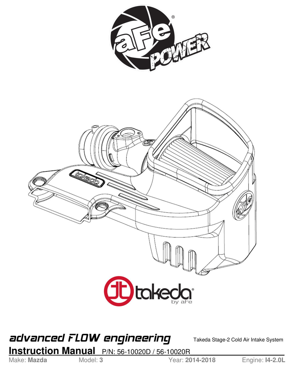 aFe Takeda Stage-2 Pro Dry S Cold Air Intake | Mazda 3 L4-2.0L (14-18) (56-10020D)