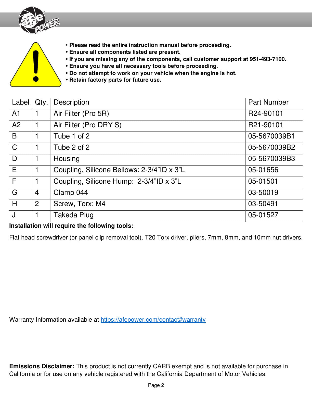 aFe Momentum CAI w/ Pro 5R | Subaru Outback 09-15/14-23 (56-70039R)