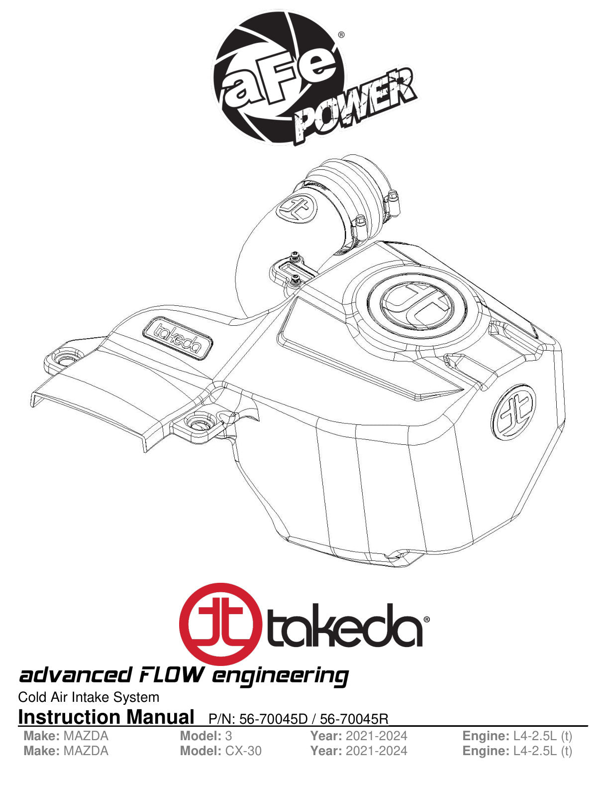 aFe Takeda Stage-2 PDS AIS 7.5" Pro 5R Intake | Mazda 3 2.5T (21-22) (56-70045R)