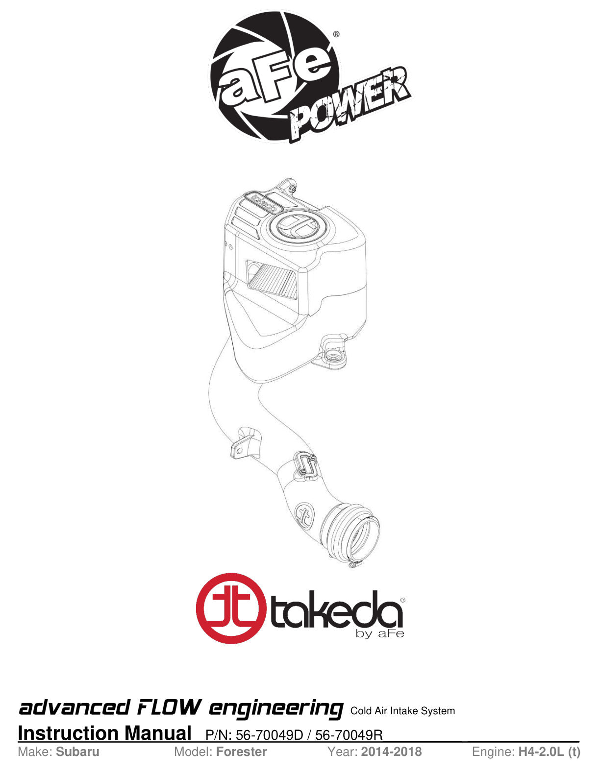 aFe 6" Takeda Intake System w/ Pro 5R Filter | Subaru Forester 14-18 H4-2.0L (56-70049R)