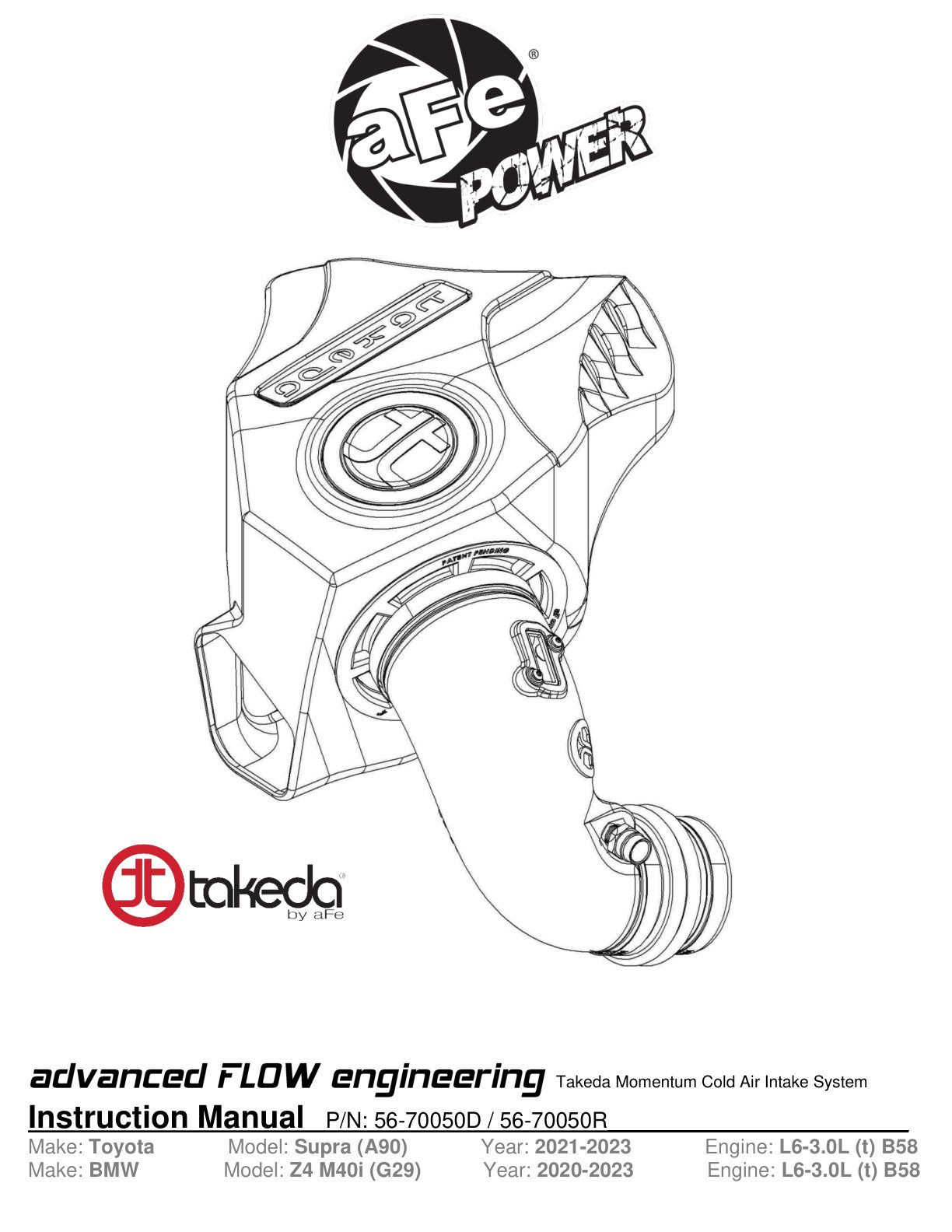 aFe Takeda Momentum Pro Dry S Cold Air Intake | Toyota Supra L6-3.0L (20-21) (56-70050D)