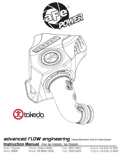 aFe Takeda Momentum Pro Dry S Cold Air Intake | Toyota Supra L6-3.0L (20-21) (56-70050D)