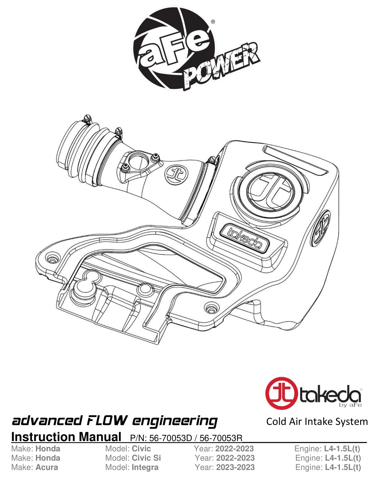 aFe Takeda Momentum Cold Air Intake w/ Pro 5R Filter | Honda Civic L4 1.5L (22-23) (56-70053R)