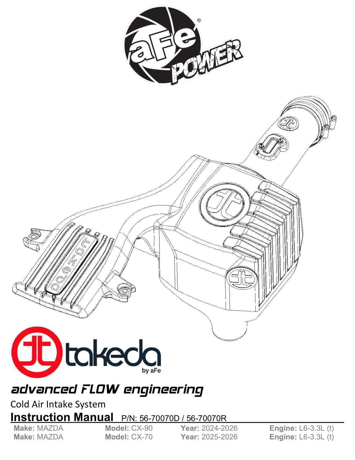 aFe Takeda Sealed Intake w/ Pro DRY S Filter Mazda CX-90 24-25 L6-3.3L (t)