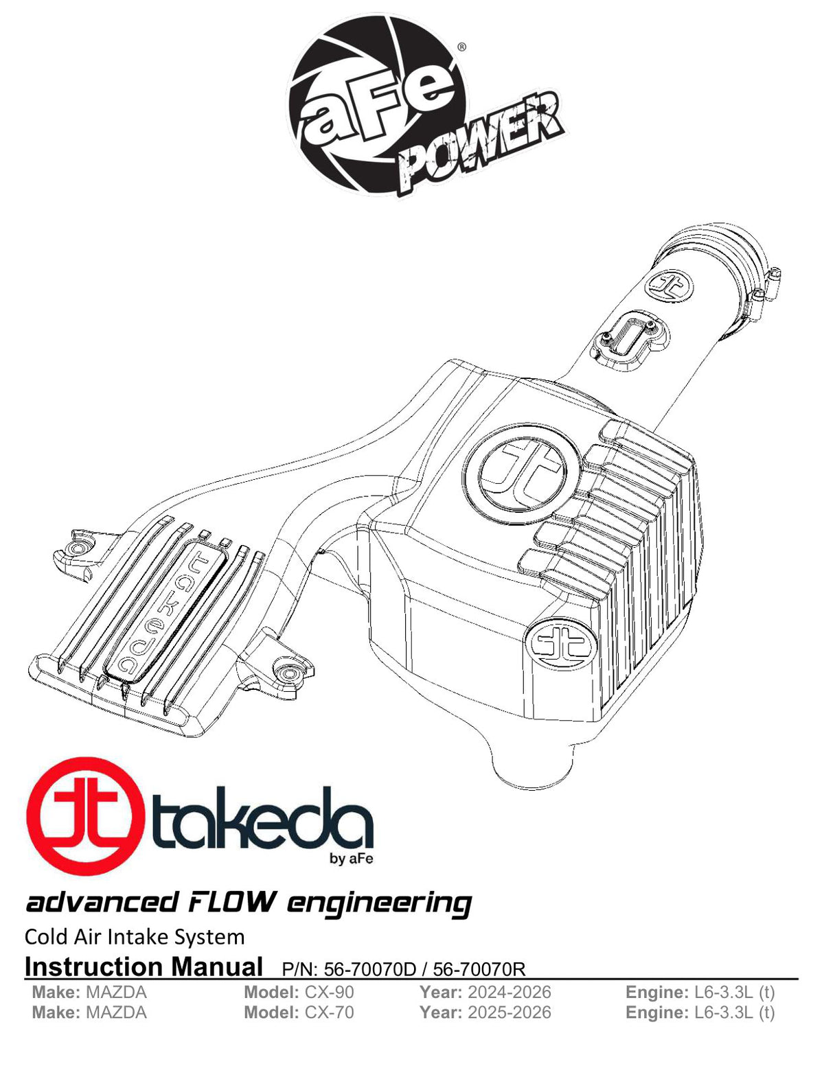 aFe Takeda Sealed Intake w/ Pro 5R Filter | Mazda CX-90 24-25 L6-3.3L (56-70070R)