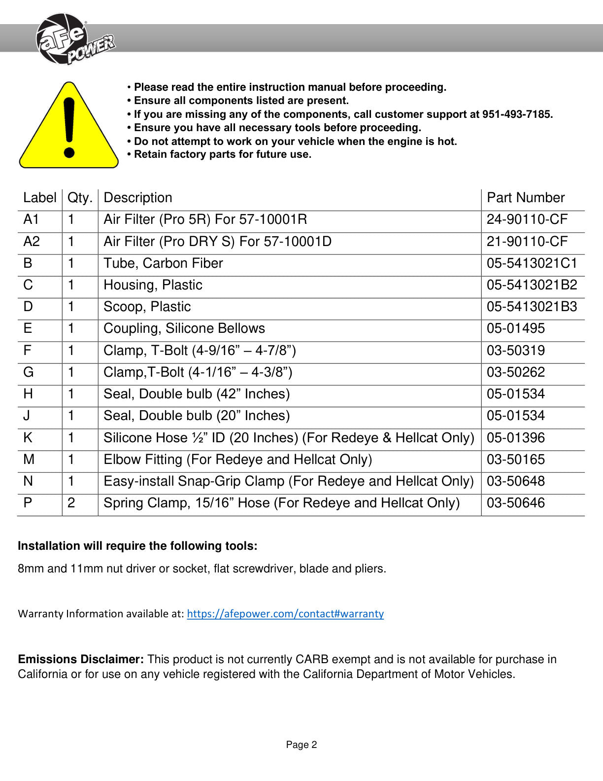 aFe Track Series Stage-2 Carbon Intake | Dodge Challenger 18-23 (57-10001D)