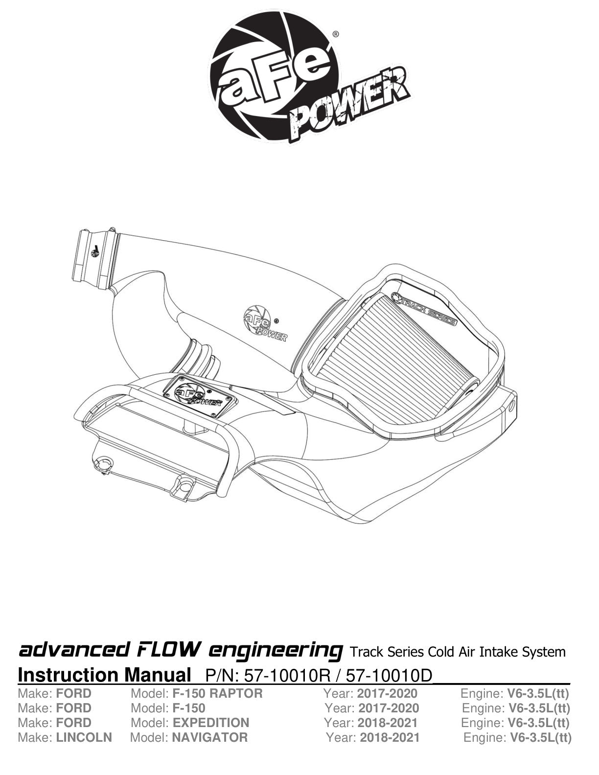 aFe Track Series Carbon Fiber Cold Air Intake | Ford F-150/Raptor (17-20) (57-10010D)