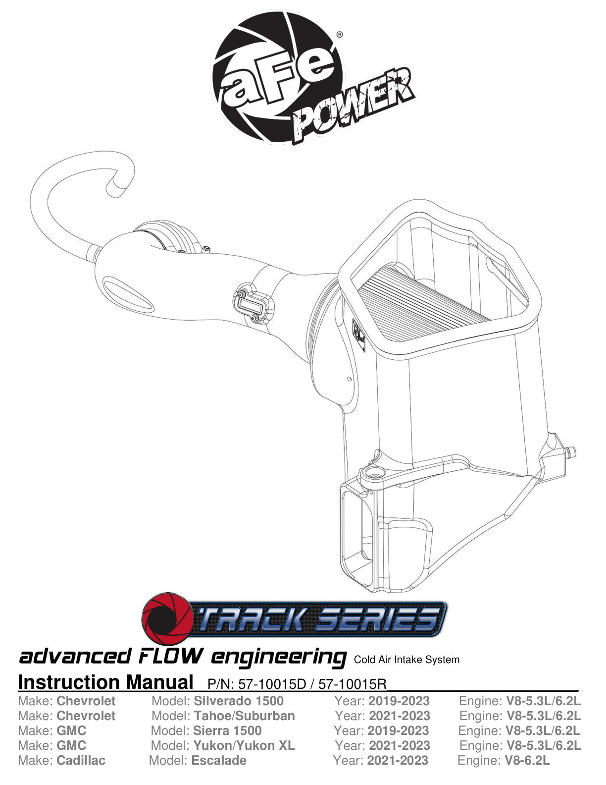 aFe Track Series Carbon Fiber Cold Air Intake w/ Pro Dry S Filter | GM Trucks 5.3L/6.2L (19-21) (57-10015D)