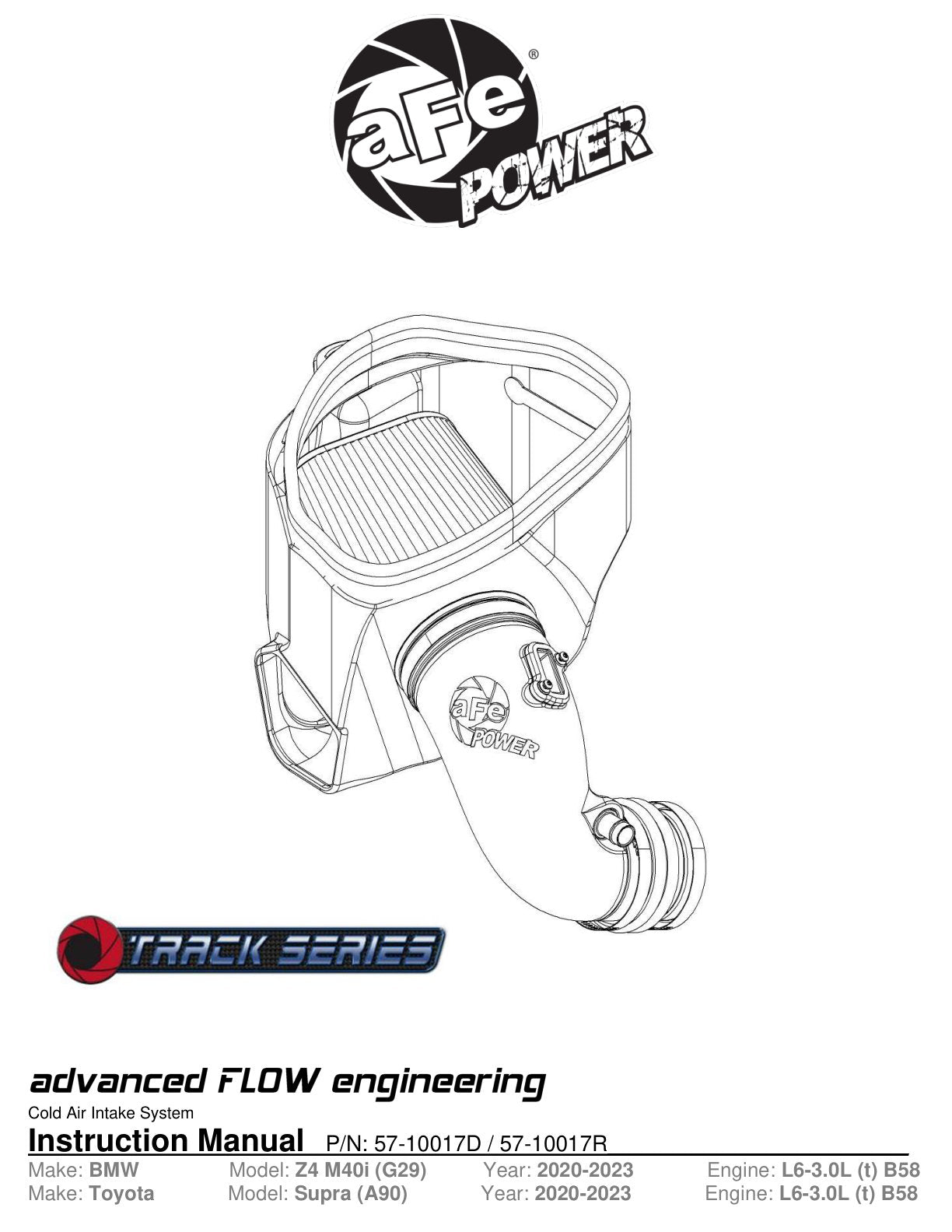 aFe 20-21 BMW Z4 M40i (G29) L6-3.0L Track Series Intake w/ Pro 5R Filter (57-10017R)