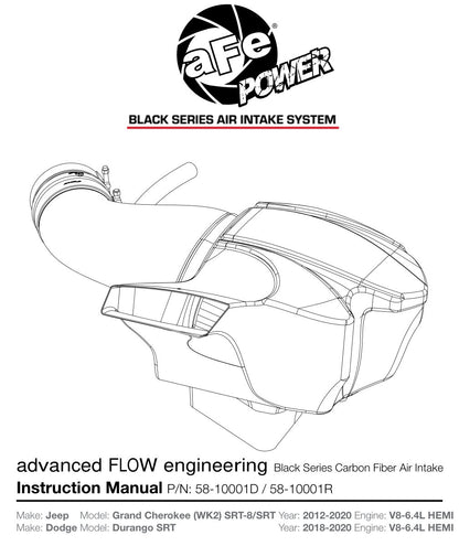 aFe Black Series Carbon Fiber Cold Air Intake | Jeep Grand Cherokee SRT8 (12-19) (58-10001D)