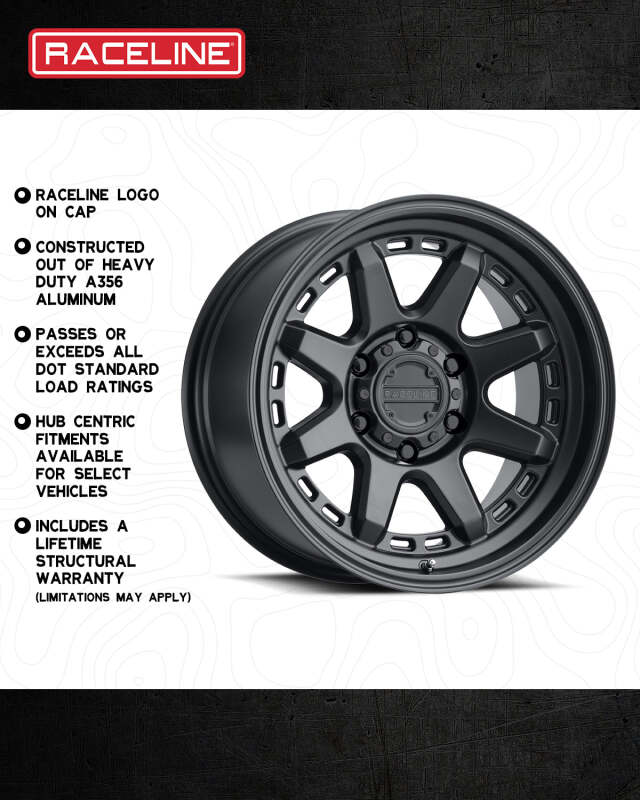 (set of 4) Raceline 947 Scout Satin Black | 18x9" +0mm | 6x139.7mm Wheel