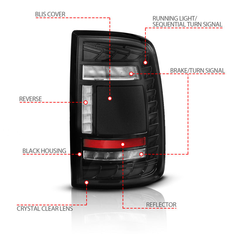 ANZO 19-24 RAM 2500/3500 Full LED Tail Lights SeqSig Black Pair (311482A)