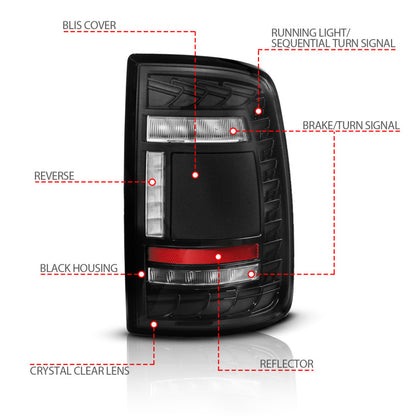 ANZO 19-24 RAM 2500/3500 Full LED Tail Lights SeqSig Black Pair (311482A)