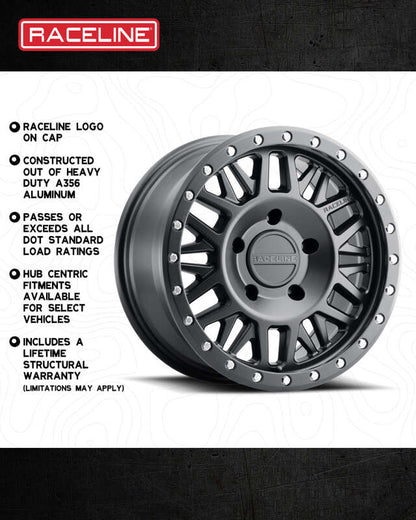 (set of 4) Raceline 951 Ryno Satin Black | 17x8.5" +18mm | 6x139.7mm Wheel