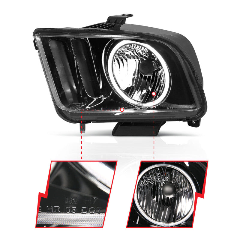 ANZO 05-09 Ford Mustang Crystal Headlights w/Halo Black CCFL Pair | Mustang (121033)