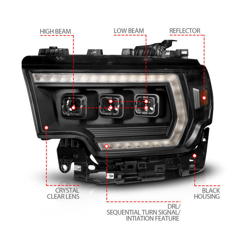 ANZO 19-24 RAM 2500/3500 Z-Series Full LED Proj Headlight DRL/Init/SeqSig Pass Side (111601X-R)