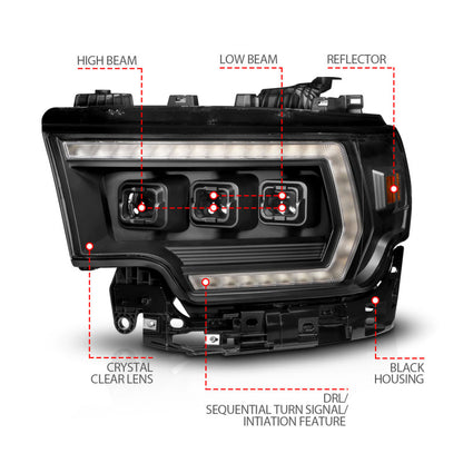 ANZO 19-24 RAM 2500/3500 Z-Series Full LED Proj Headlight DRL/Init/SeqSig Pass Side (111601X-R)