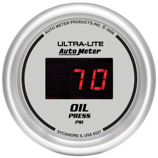 AutoMeter Ultra-Lite 2-1/16in 100PSI Silver Dial Digital Oil Pressure Gauge w/ Red LED (6527)