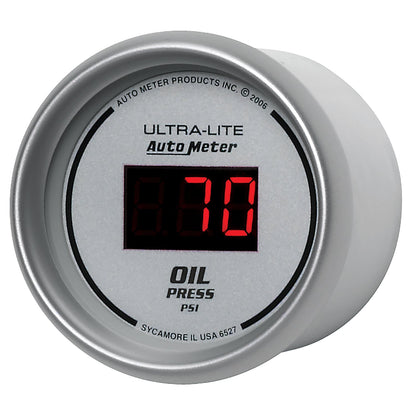 AutoMeter Ultra-Lite 2-1/16in 100PSI Silver Dial Digital Oil Pressure Gauge w/ Red LED (6527)