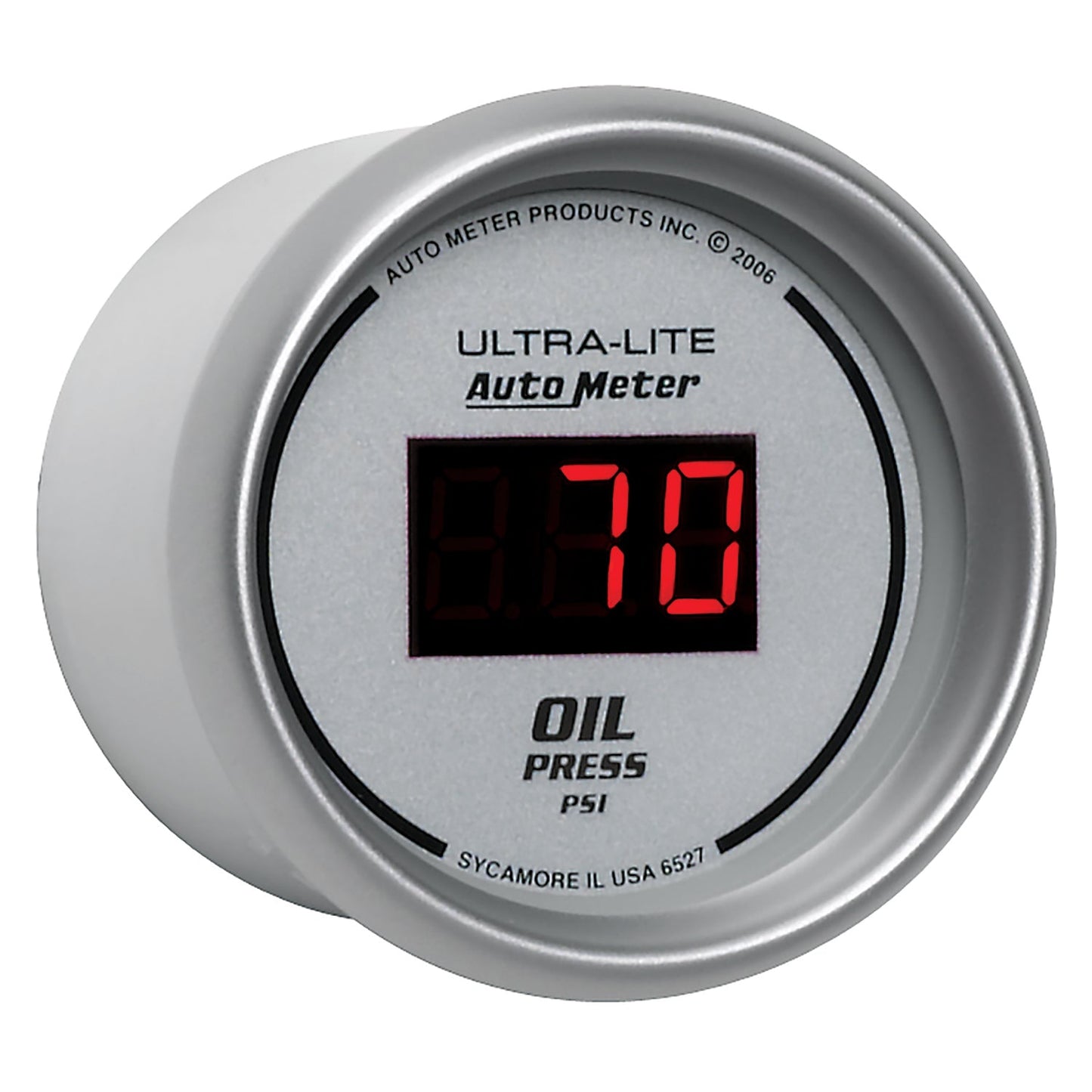 AutoMeter Ultra-Lite 2-1/16in 100PSI Silver Dial Digital Oil Pressure Gauge w/ Red LED (6527)
