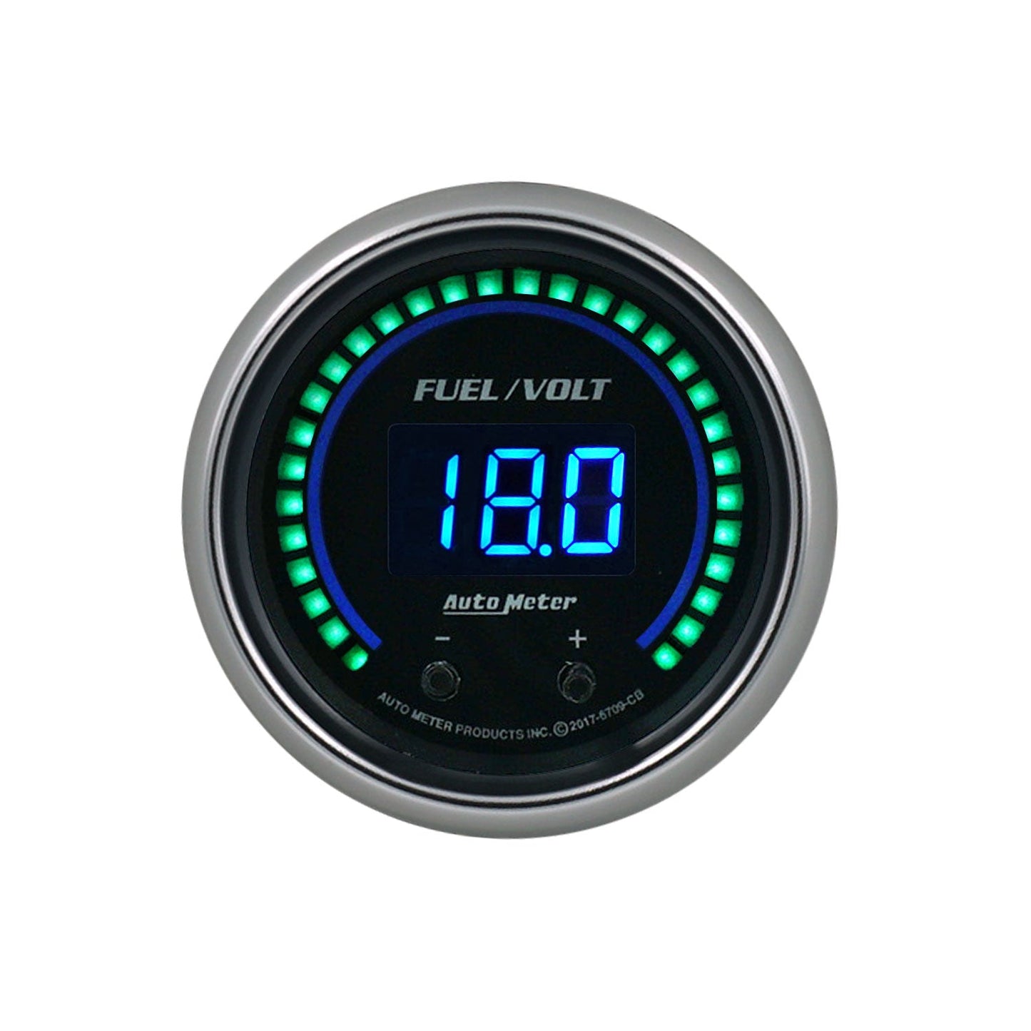 AutoMeter 52.4mm Black Switchable 0-100 Fuel Level / 8-18V Voltmeter Cobalt Elite Digital Gauge (6709-CB)